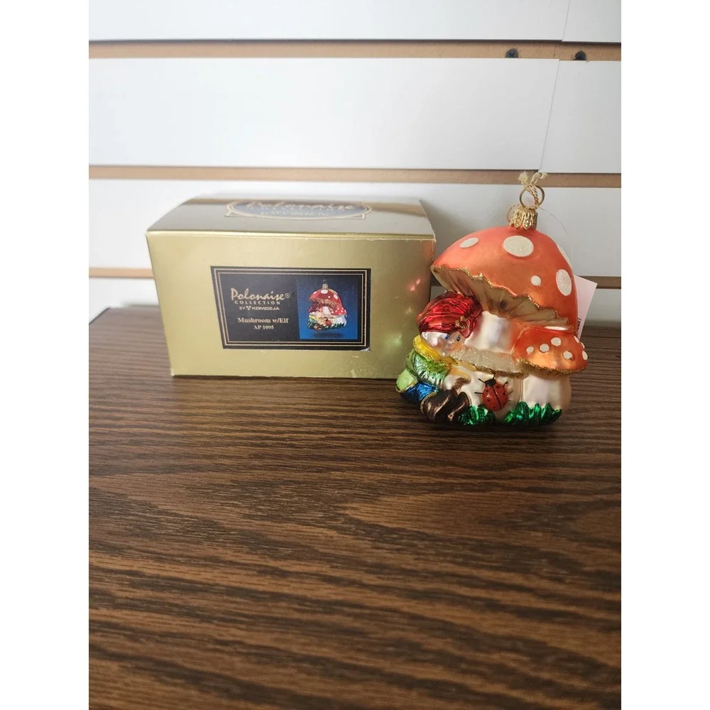 Kurt S Adler Polonaise Made In Poland Komozja Glass Ornament Mushroom‎ With Elf